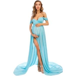 Women’s Maternity Photoshoot Photography Split Chiffon Gown Long Train Dress